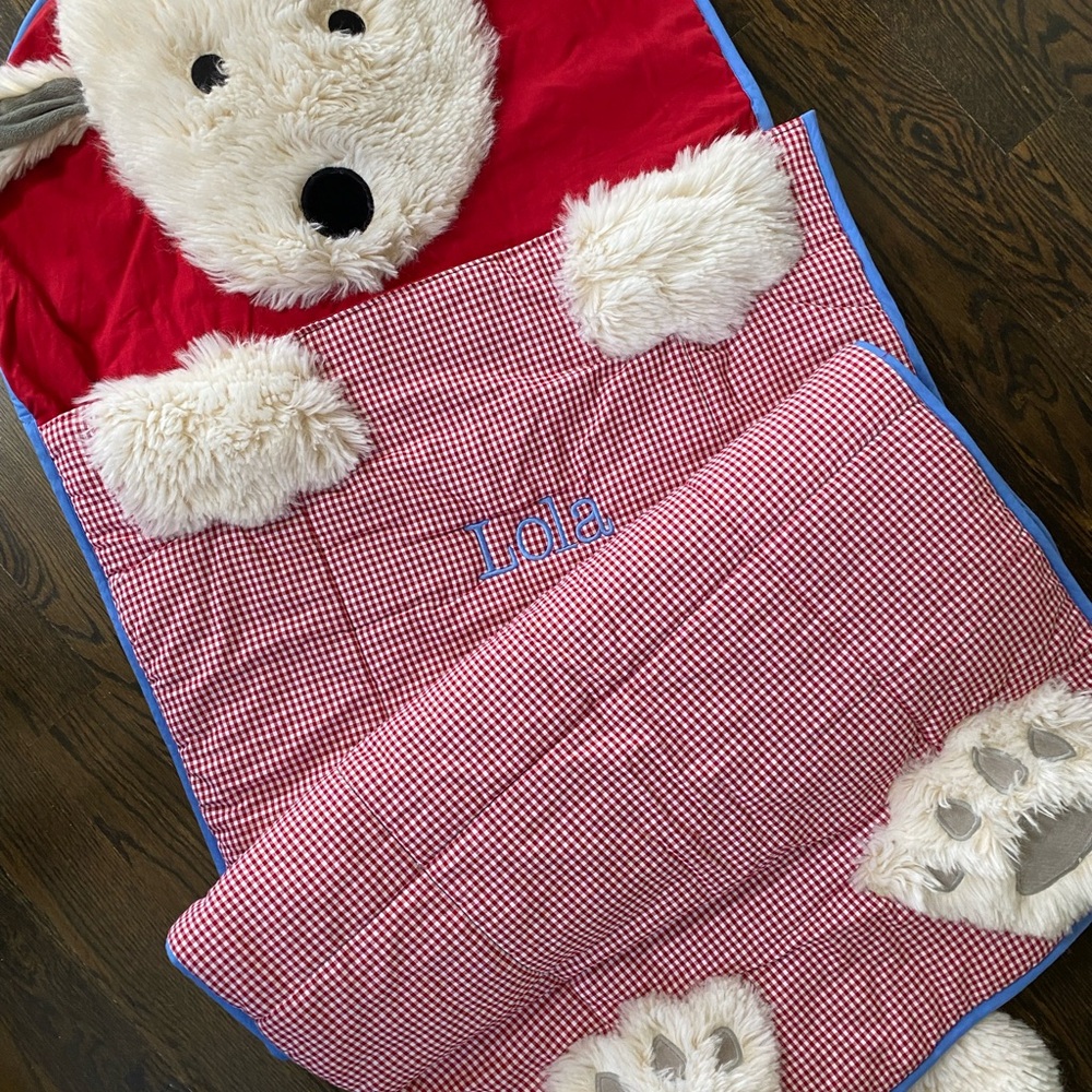 LIKE NEW-Pottery Barn Kids Unisex Red & White Puppy Sleeping Bag
